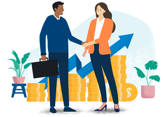 Illustration of business couple shaking hands