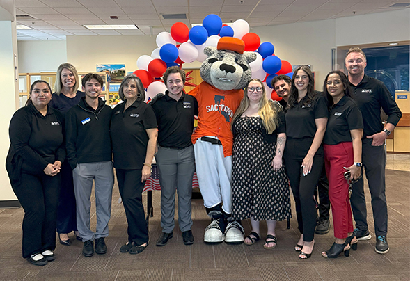 SAFE Credit Union retail leadership and branch staff with Sac River Cats' Dinger 1_600px