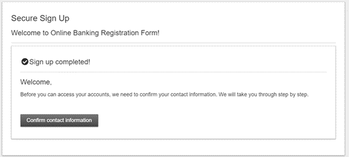 Secure Sign Up confirmation