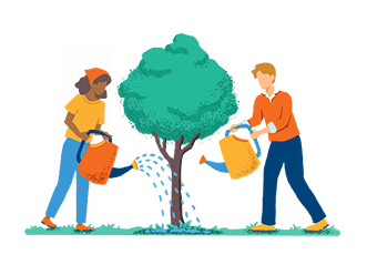 People watering an idea plant