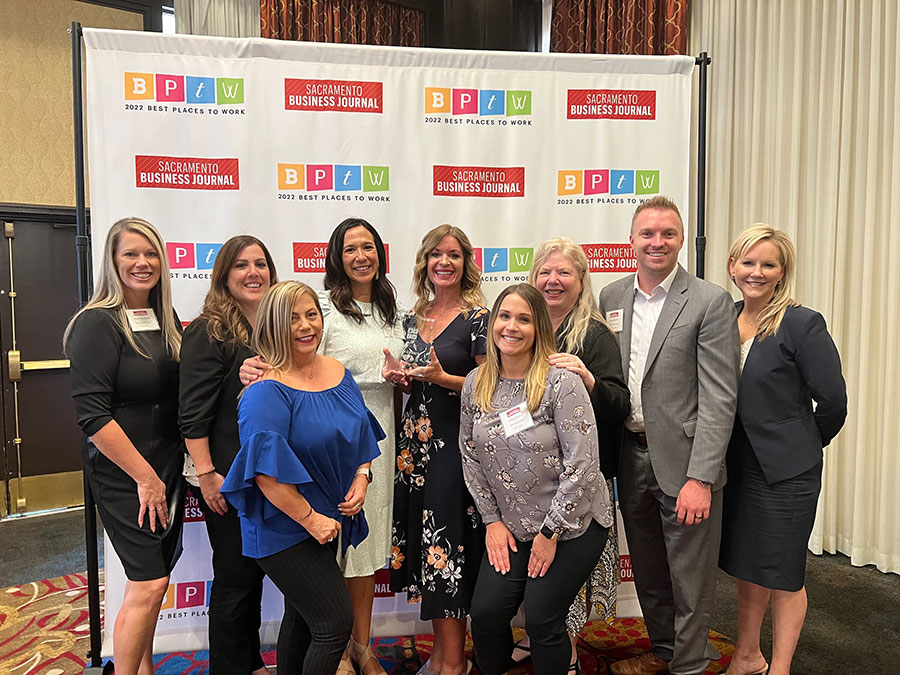 Back row: SAFE VP Retail Branches Janine Southwick, VP Contact Center Nicole Smith,
SVP Marketing and Communications Allison Yee-Garcia, Chief HR Officer Colleen Nerius, VP Human Resources Jenny
Santos, AVP Regional Sales Louis Mariner and President, Chief Credit Officer Faye Nabhani Front row: SAFE VP
Facilities Trena Ellis and Human Resources Manager Lindsey Duenet.