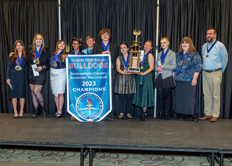 The 2023 Sacramento County Office of Education Academic Decathlon first-place team from Folsom High School attend this year's awards dinner sponsored by SAFE Credit Union.